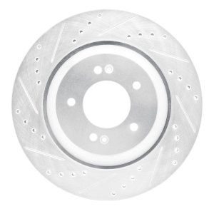 Hyundai Elantra N Brake Rotor (1) - Rear Left - R1 Concepts - Drilled & Slotted - Silver - `19-`25
